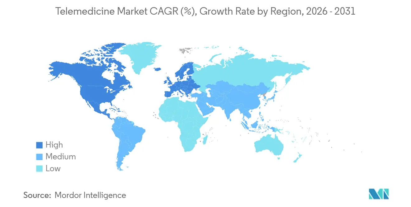 遠隔医療市場CAGR(%)、地域別成長率