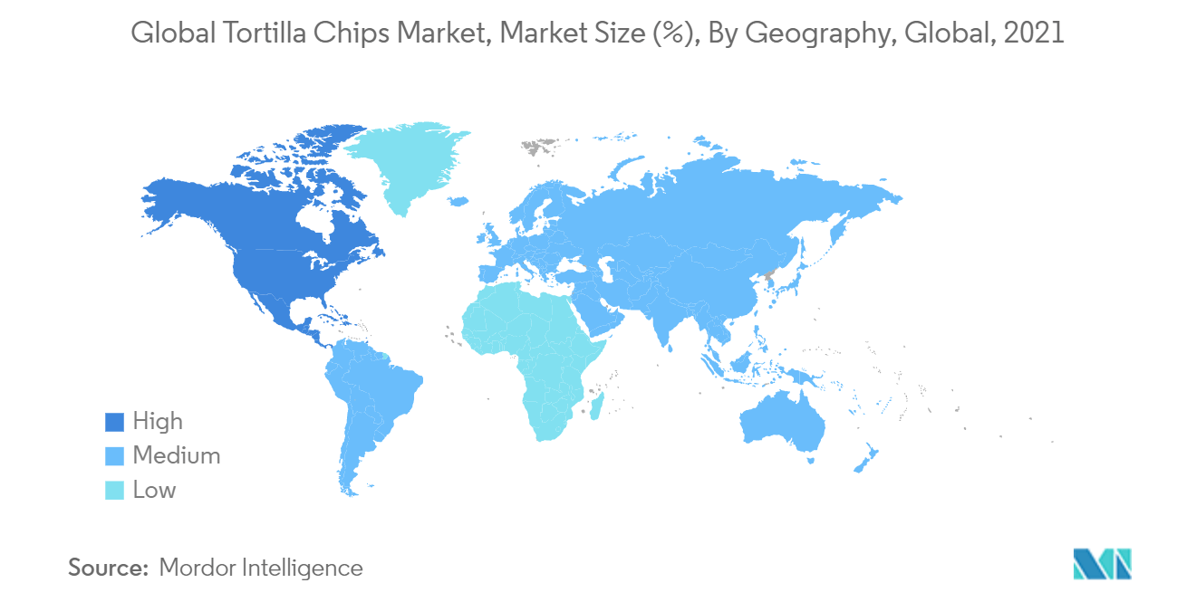 Global Tortilla Chips Market, Market Size (%), By Geography, Global, 2021