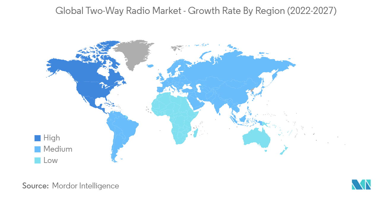 Mercado global de radio bidireccional tasa de crecimiento por región (2022-2027)