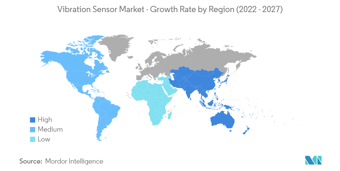 Markt für Vibrationssensoren – Wachstumsrate nach Regionen (2022 – 2027)