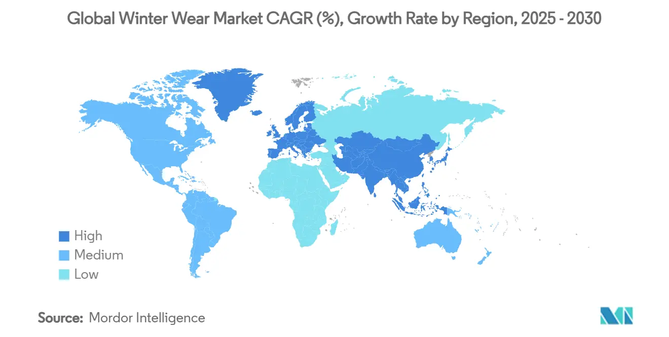 글로벌 겨울 의류 바카라사이트 안내 CAGR(%), 지역별 성장률