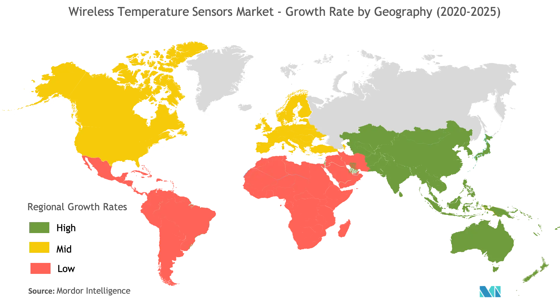 Mercado de sensores de temperatura sem fio – Taxa de crescimento por geografia (2020 – 2025)