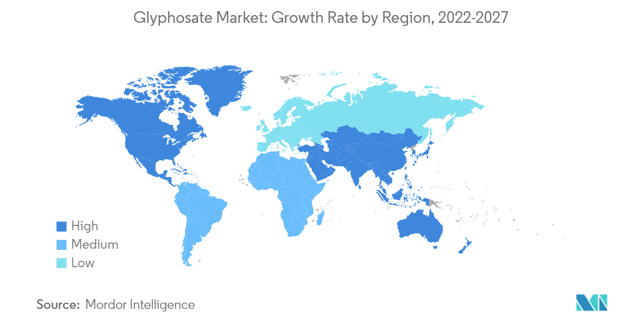 سوق الغليفوسات معدل النمو حسب المنطقة، 2022-2027