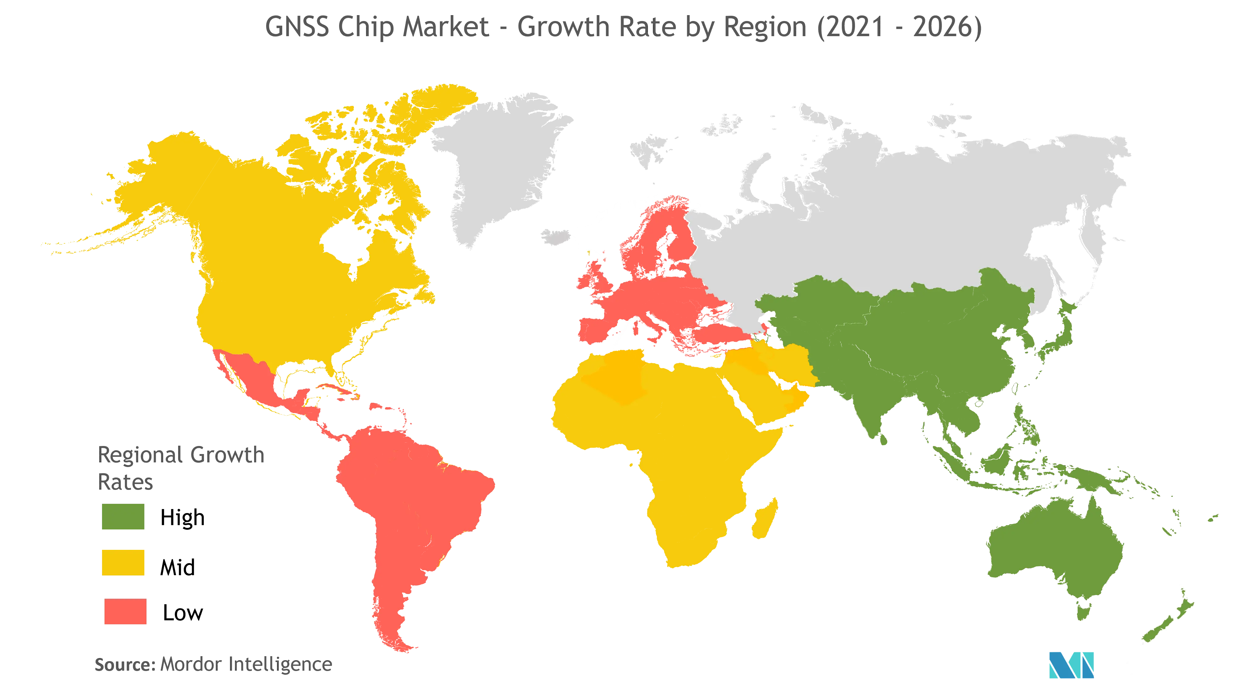 Mercado de chips GNSS tasa de crecimiento por región (2021-2026)