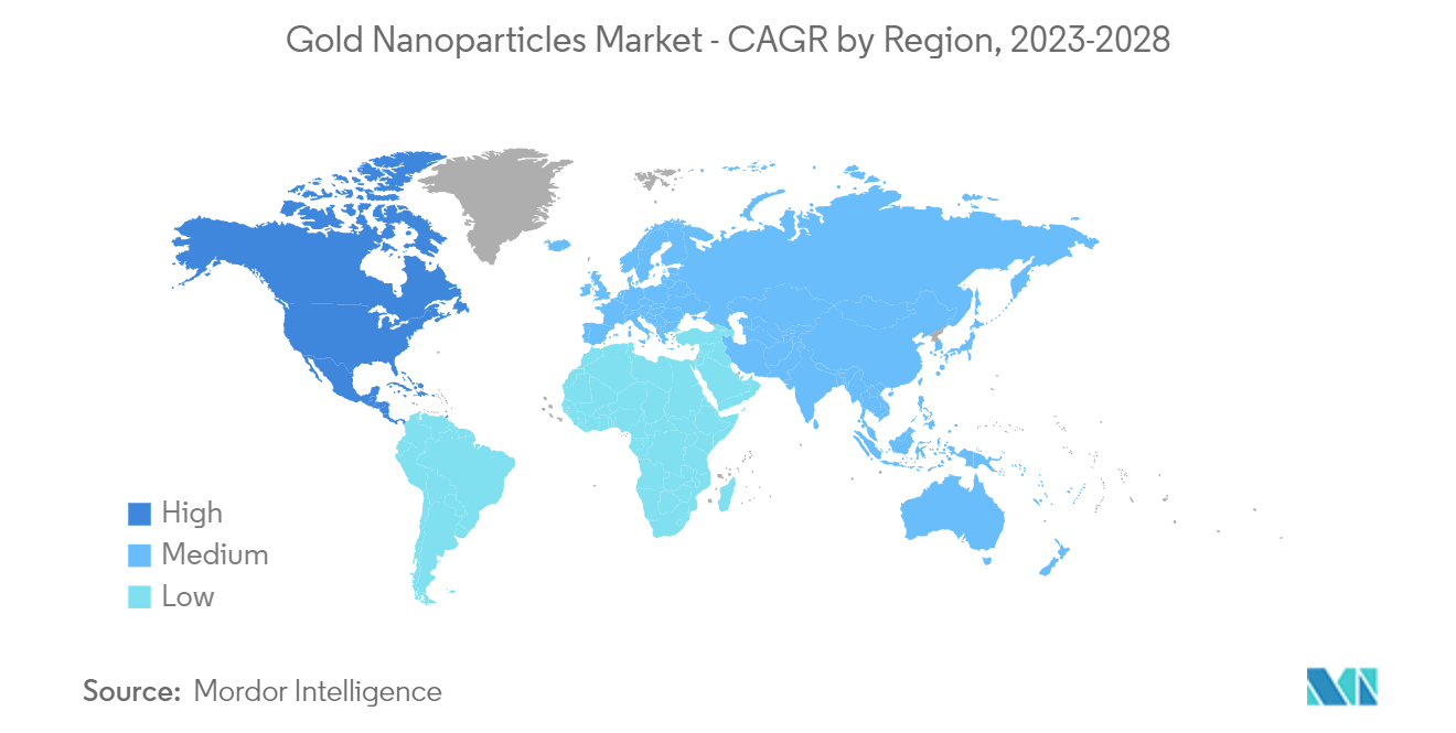 Mercado de Nanopartículas de Ouro – CAGR por Região, 2023-2028