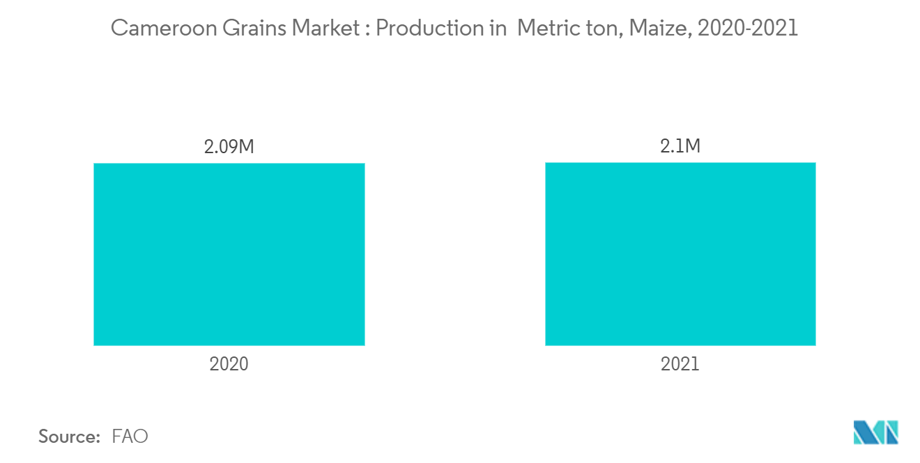Cameroon Grains Market: Production in Metric ton, Maize, 2020-2021