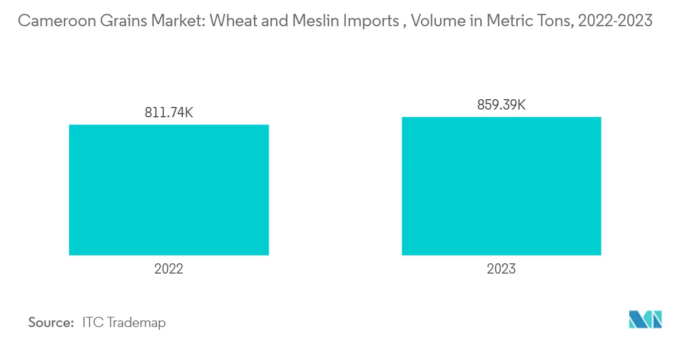 カメルーンの穀物市場小麦とメスリンの輸入量（メトリックトン）、2022-2023年
