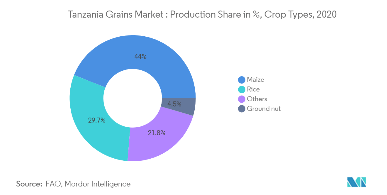 Grains Market in Tanzania: Crop Types, By Production Share, Percentage, 2016 - 2019