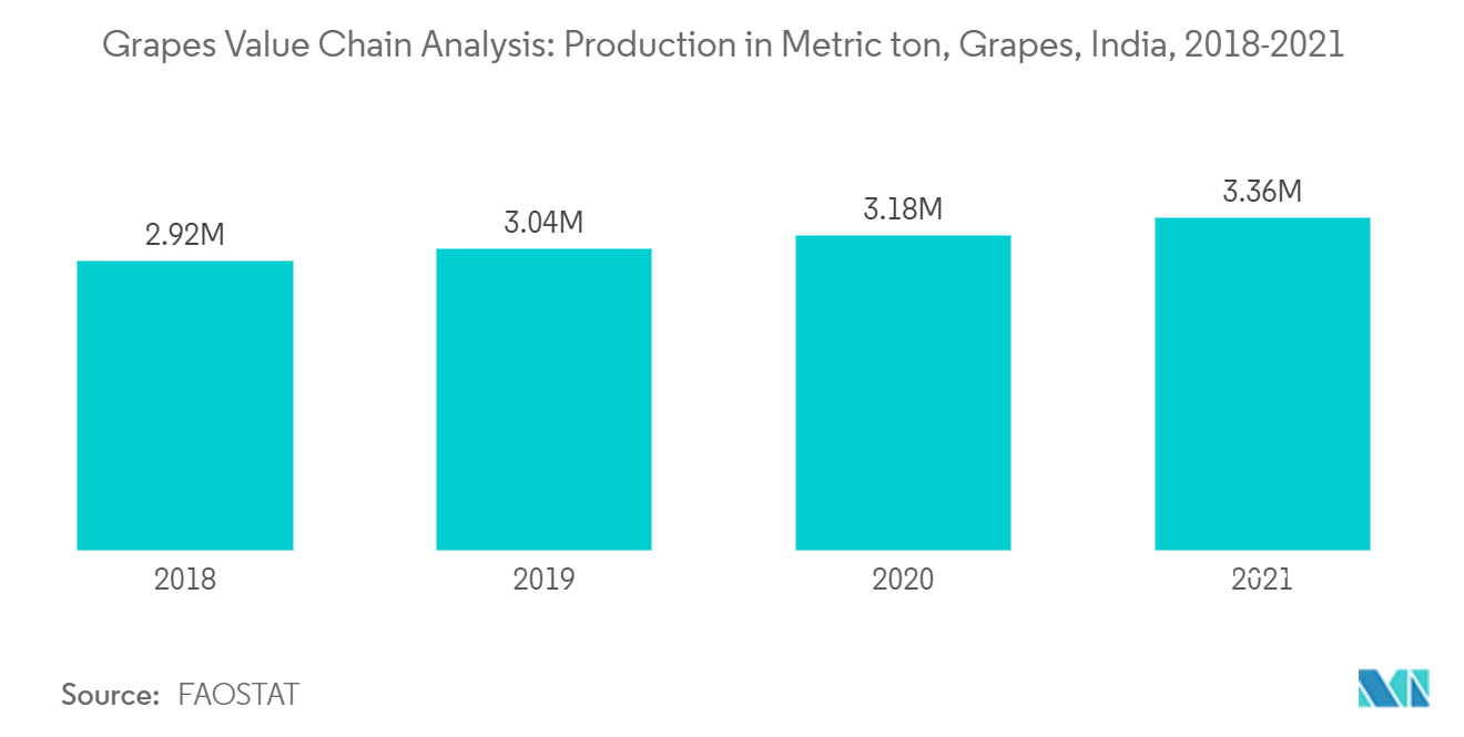 Grapes Value Chain Analysis Market - Production in Metric ton, Grapes, India, 2018-2021