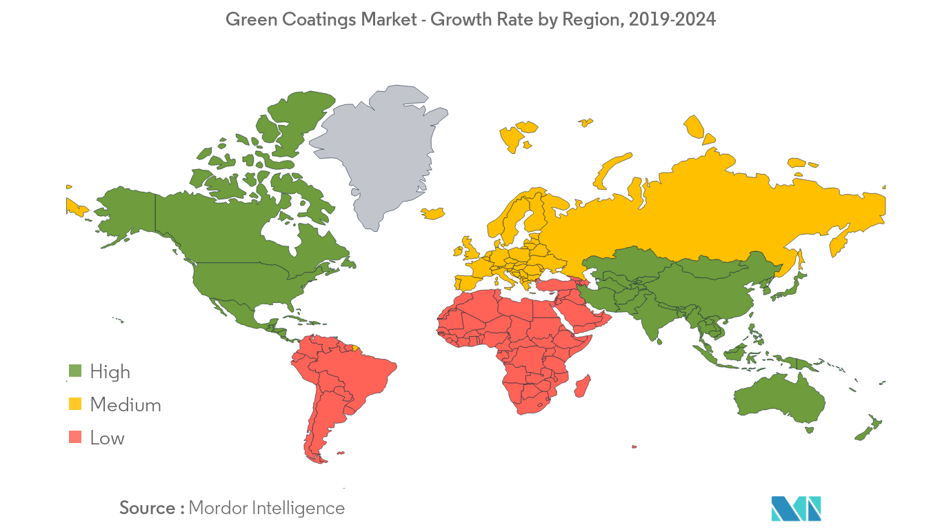 Marché des revêtements verts – Taux de croissance par région, 2019-2024