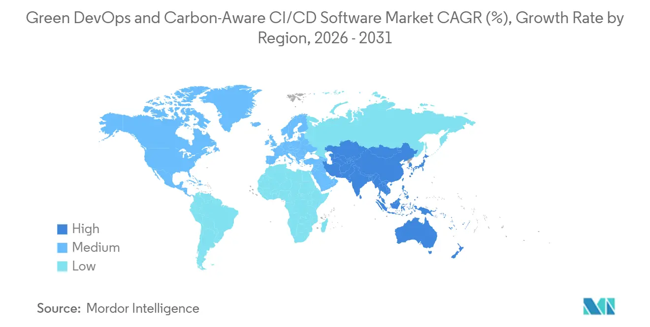 Green DevOps and Carbon-Aware CI/CD Software Market CAGR (%), Growth Rate by Region