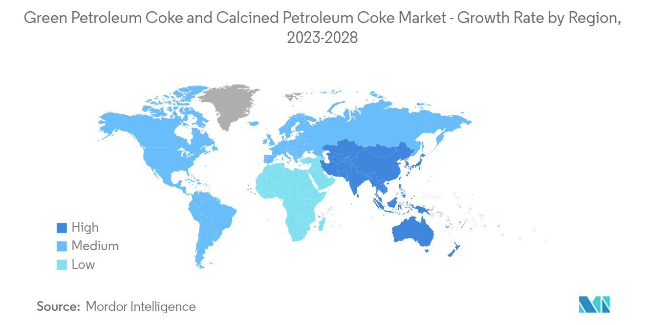 Green Petroleum Coke and Calcined Petroleum Coke Market - Growth Rate by Region, 2023-2028