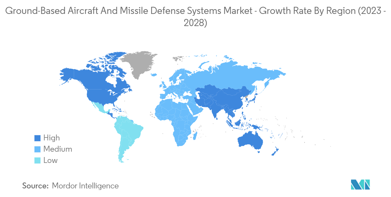 Ground-Based Aircraft And Missile Defense Systems Market - Growth Rate By Region (2023 - 2028)