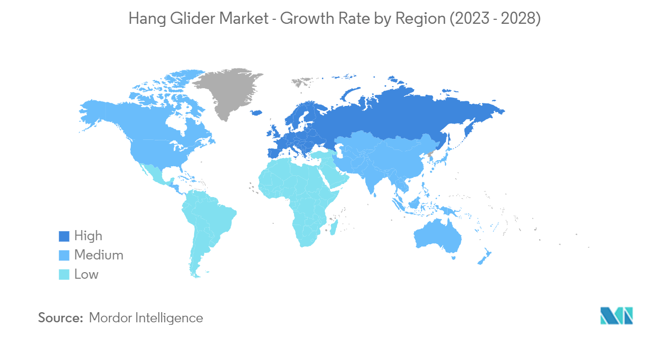 悬挂式滑翔机市场 - 按地区划分的增长率（2023 - 2028）