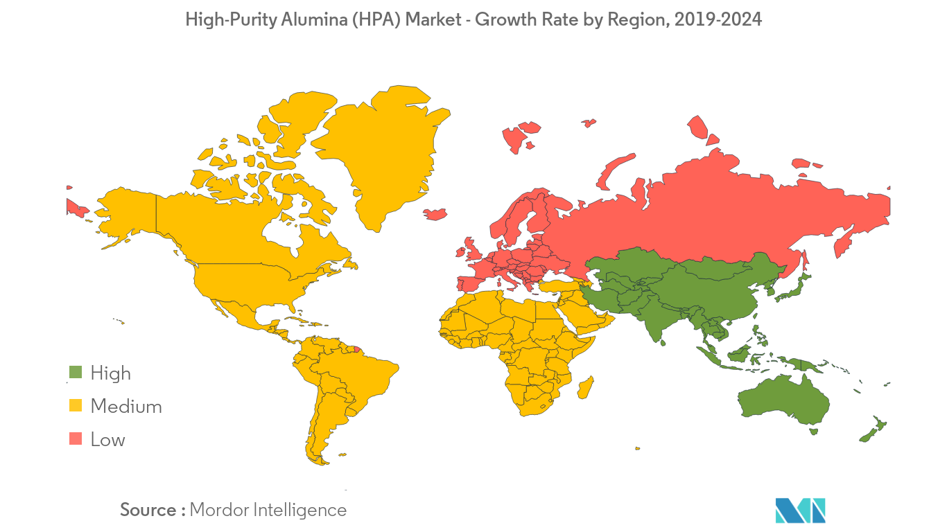 High Purity Alumina (HPA) Market : Growth Rate by Region, 2019-2024
