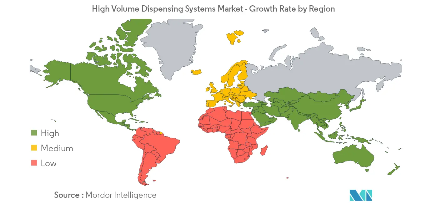 Mercado Sistemas de dosificación de alto volumen – Tasa de crecimiento por región