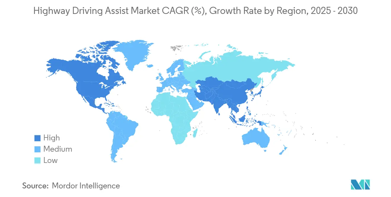 Highway Driving Assist Market CAGR (%), Growth Rate by Region