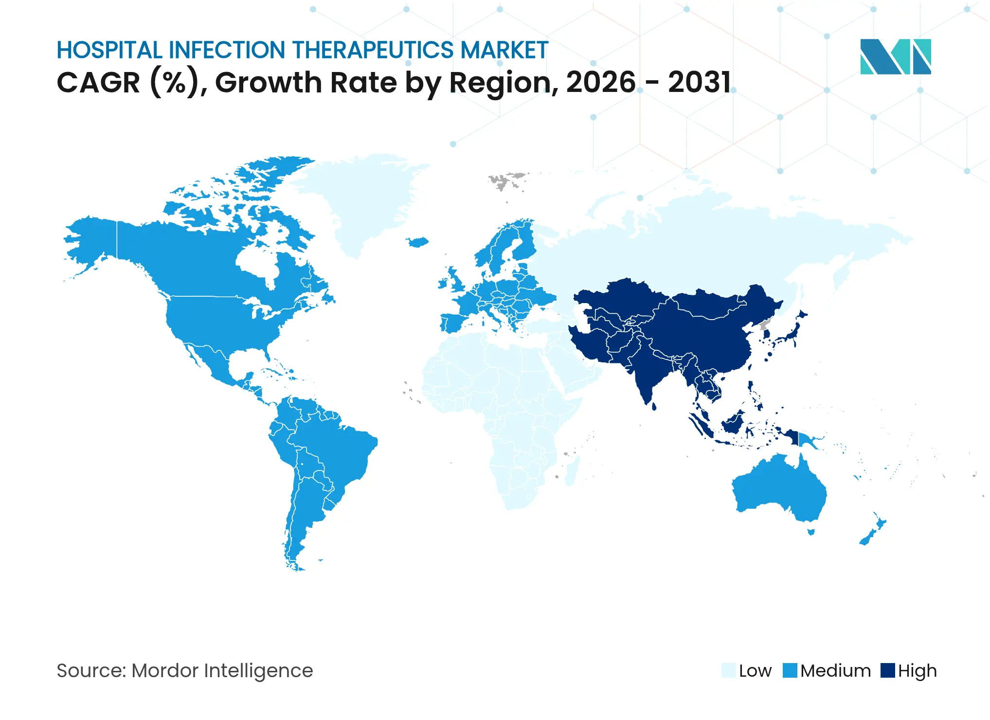 병원 감염 치료제 시장 CAGR (%), 지역별 성장률