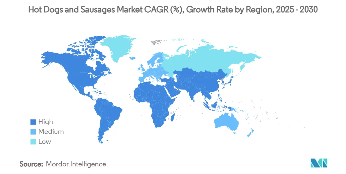 핫도그 및 온라인 바카라 시장 CAGR(%), 지역별 성장률
