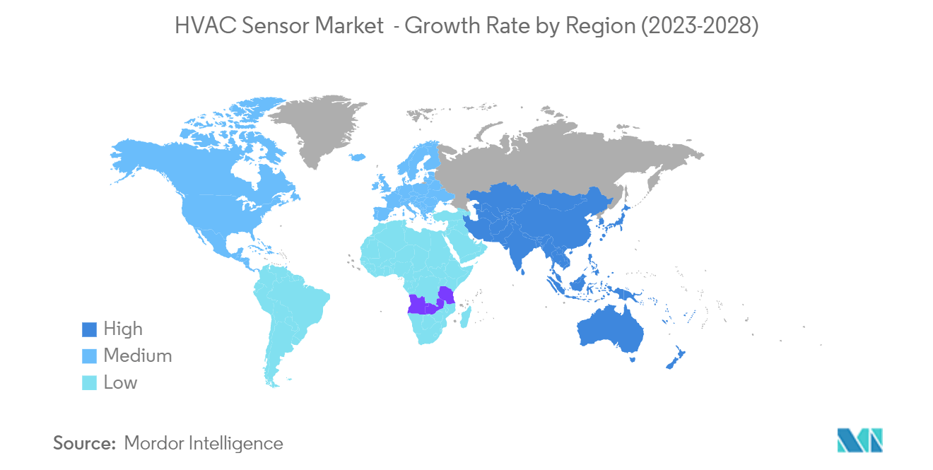 HVACセンサー市場 - 地域別成長率（2023年～2028年）