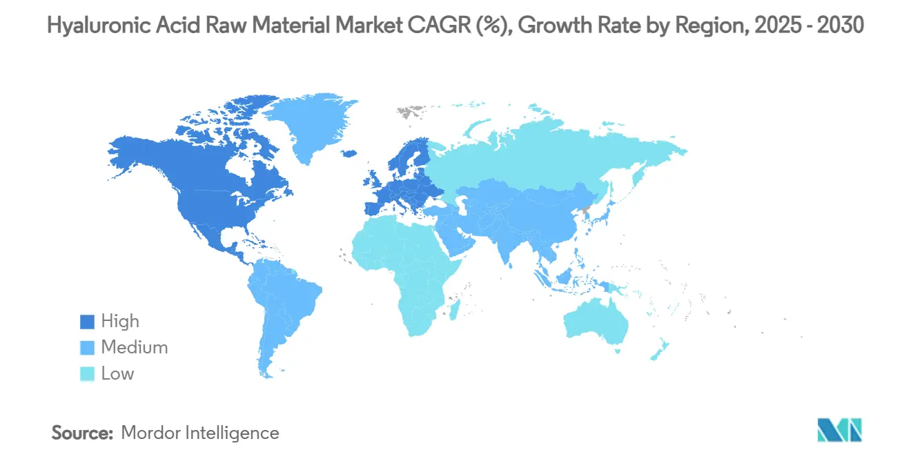히알루론산 원료 바카라 온라인 CAGR(%), 지역별 성장률