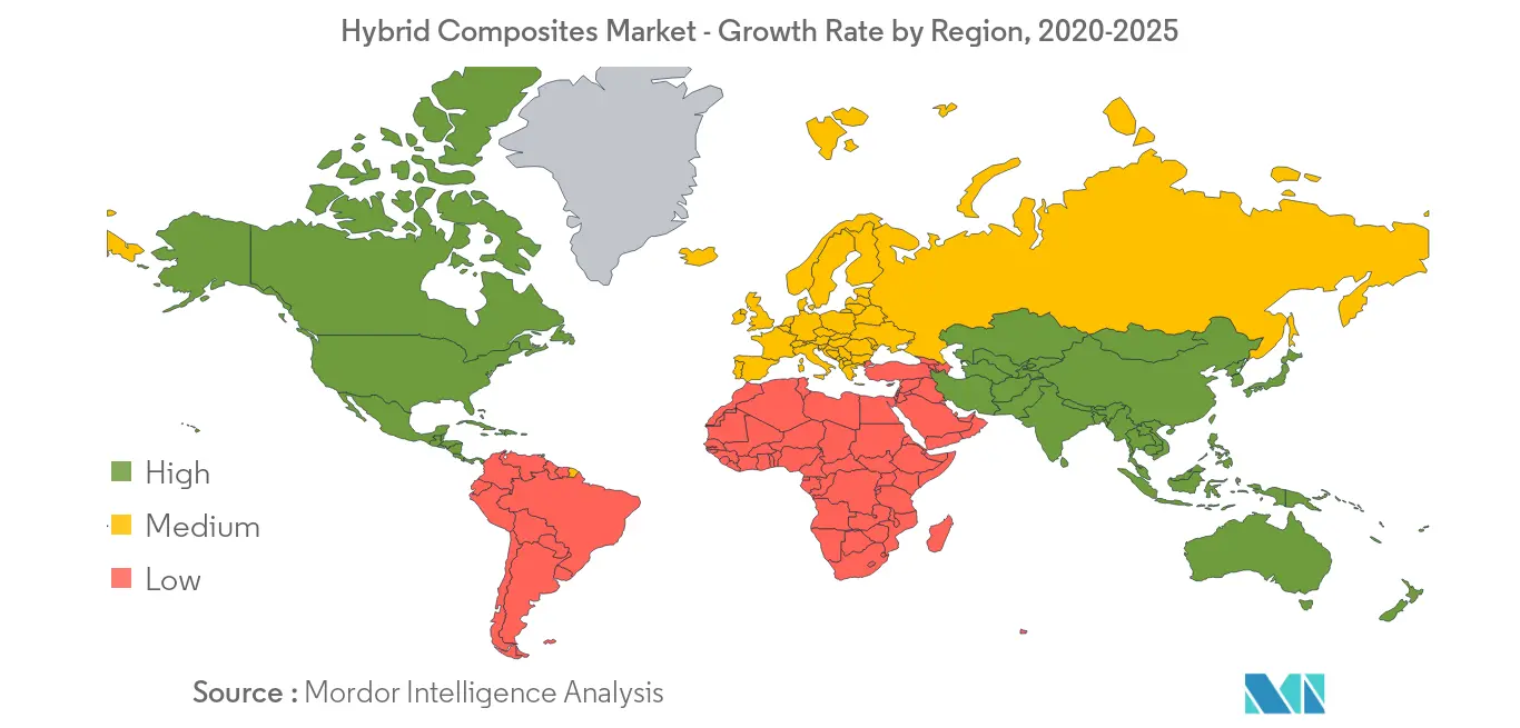 Markt für Hybridverbundwerkstoffe – Wachstumsrate nach Regionen, 2020–2025