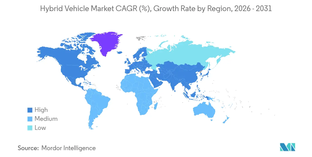 Hybrid Vehicle Market CAGR (%), Growth Rate by Region