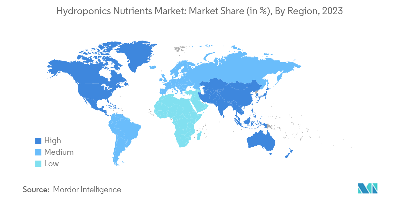 Hydroponics Nutrients Market: Market Share (in %), By Region, 2023