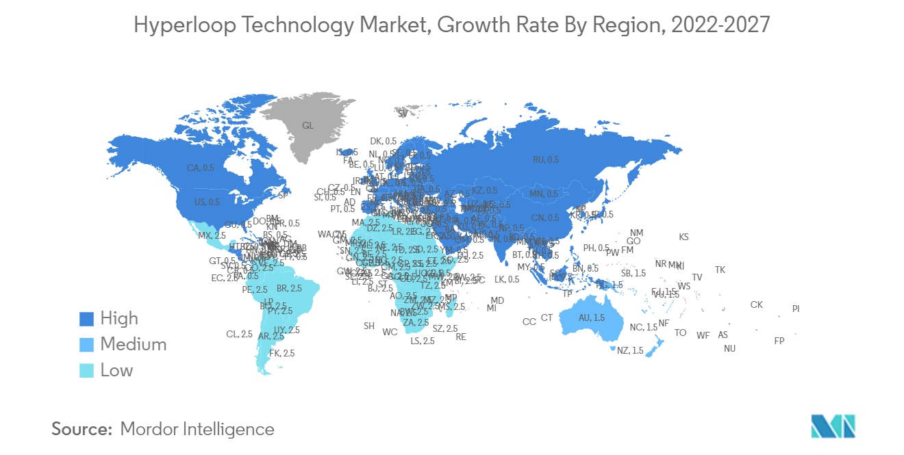 Hyperloop Technology Market, Growth Rate By Region, 2022-2027