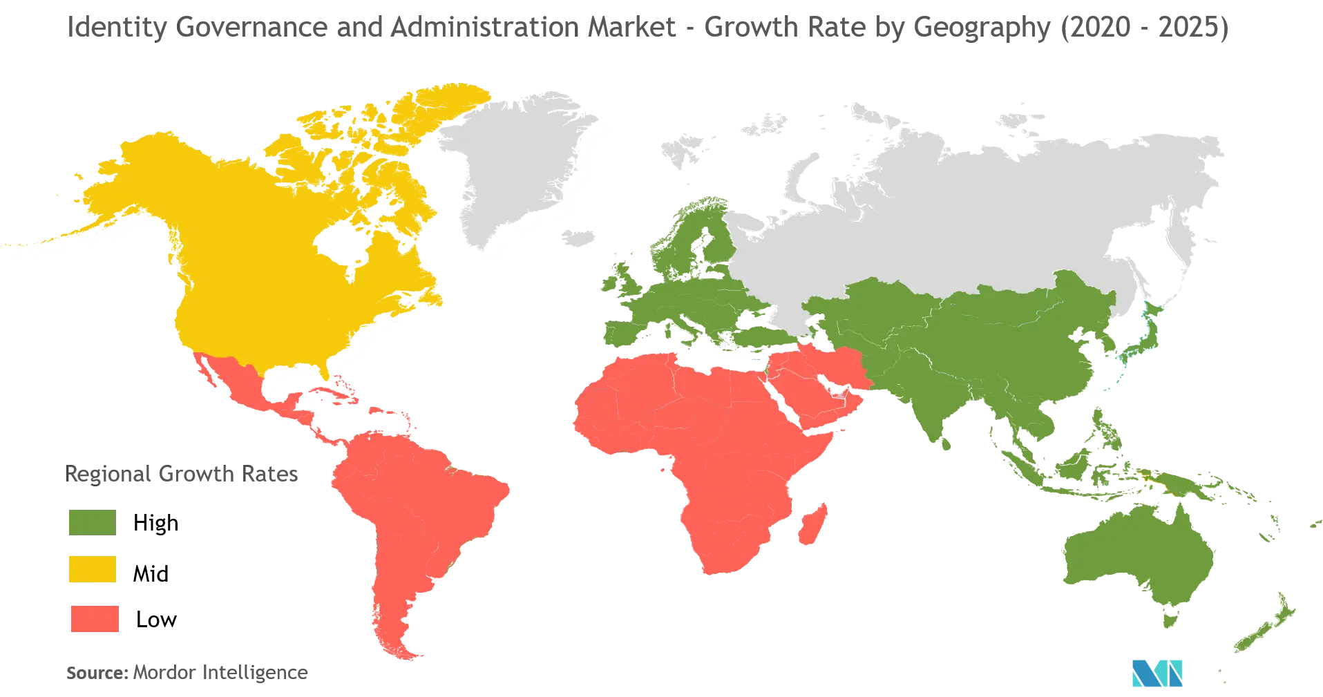 Identity Governance and Administration Market - Growth Rate by Geography ( 2020 - 2025 )