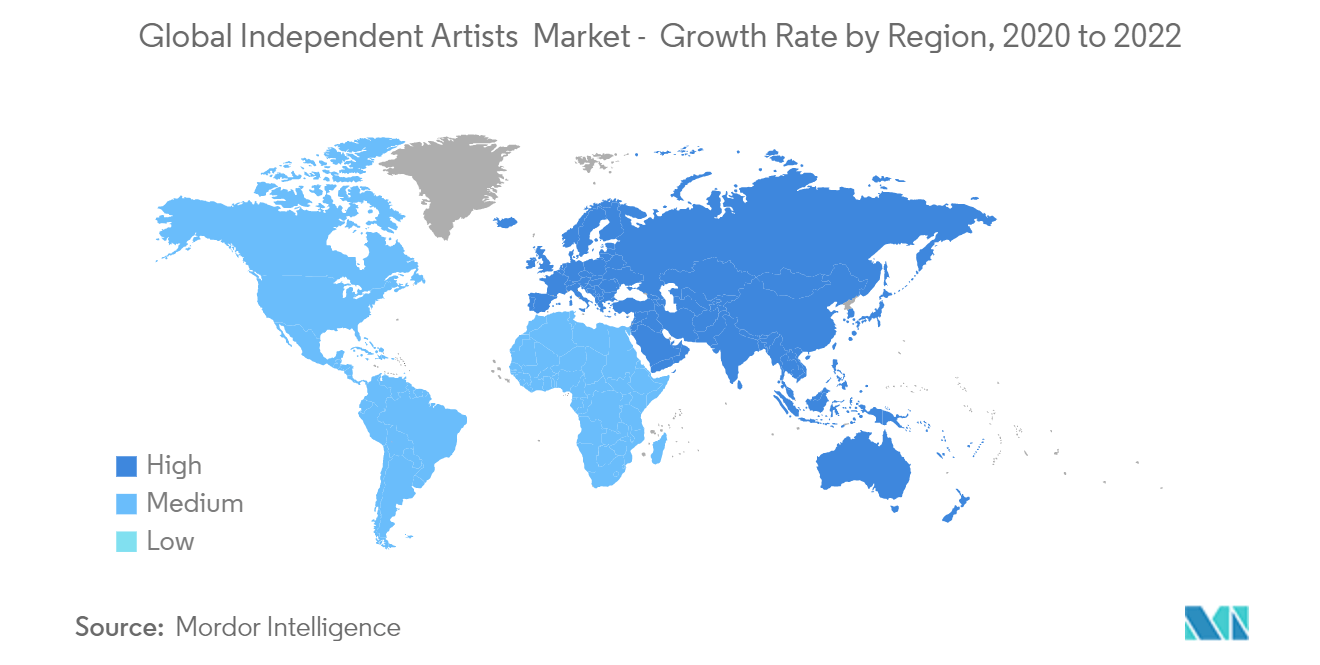 インディーズアーティスト市場世界のインディペンデント・アーティスト市場-地域別成長率、2020年～2022年