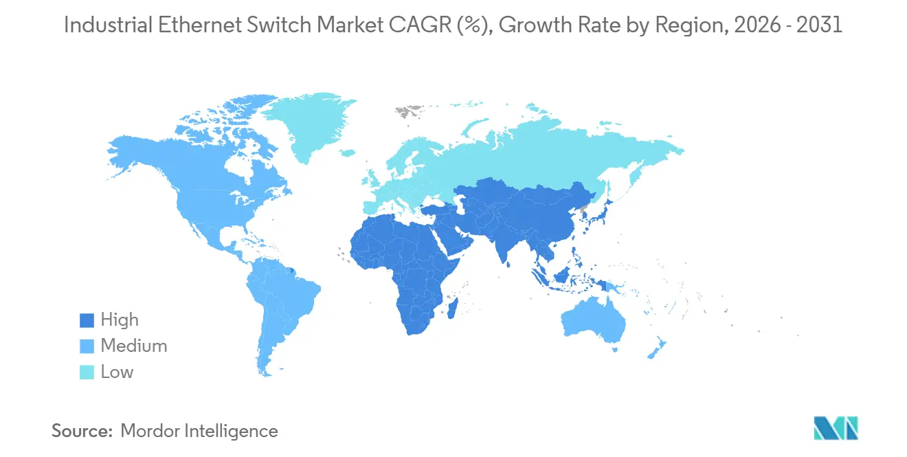 Tasa de Crecimiento del Mercado de Switches Ethernet Industriales por Región