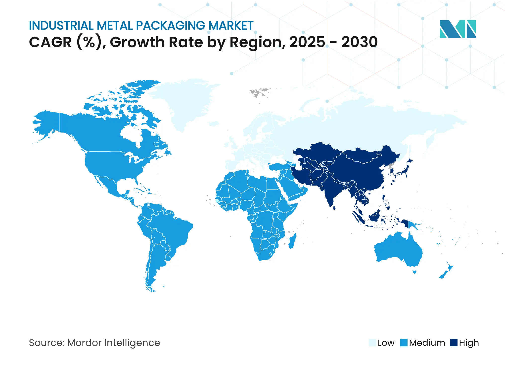 산업용 금속 포장 시장 CAGR(%), 지역별 성장률