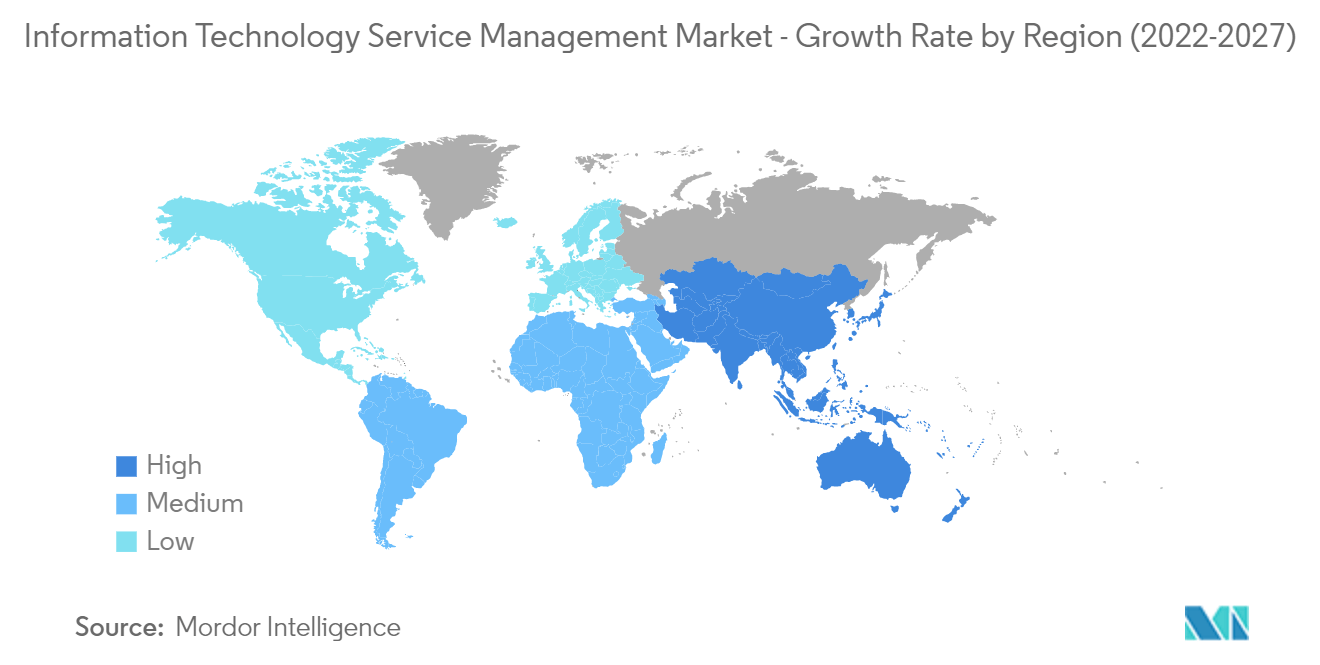 Information Technology Service Management Market - Growth Rate by Region (2022 - 2027)