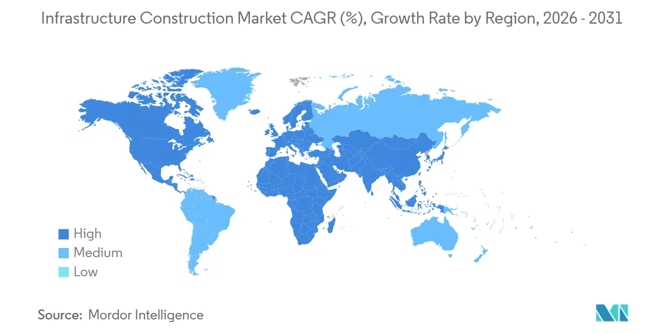 Infrastructure Construction Market CAGR (%), Growth Rate by Region