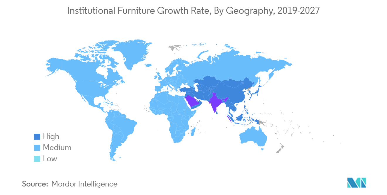 Institutional Furniture Market Growth Rate, By Geography, 2019-2027