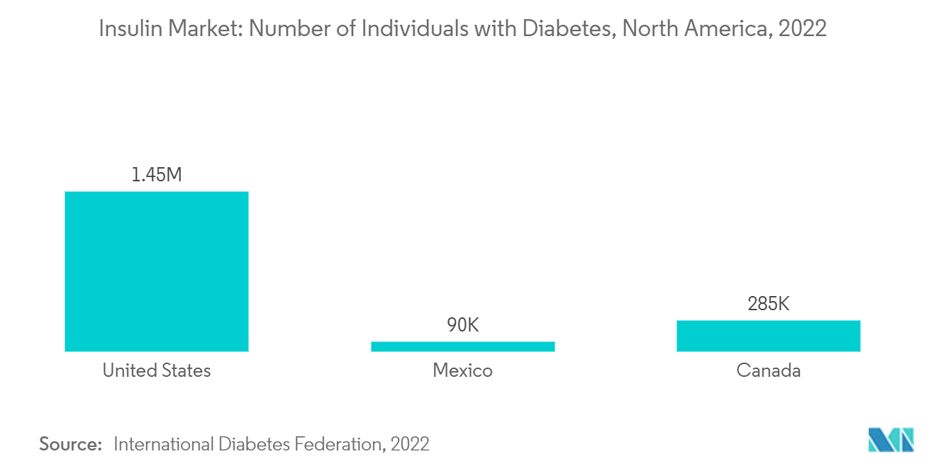 Insulin Market: Number of Individuals with Diabetes, North America, 2022