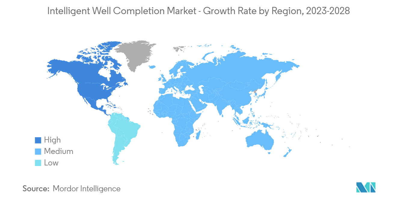 Mercado de terminación de pozos inteligentes tasa de crecimiento por región, 2023-2028