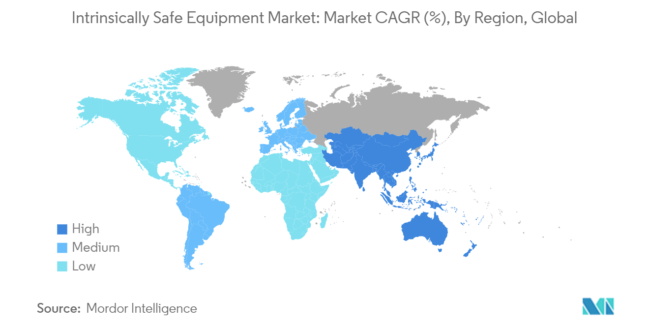 سوق المعدات الآمنة جوهريًا معدل نمو سنوي مركب للسوق (٪)، حسب المنطقة، عالميًا