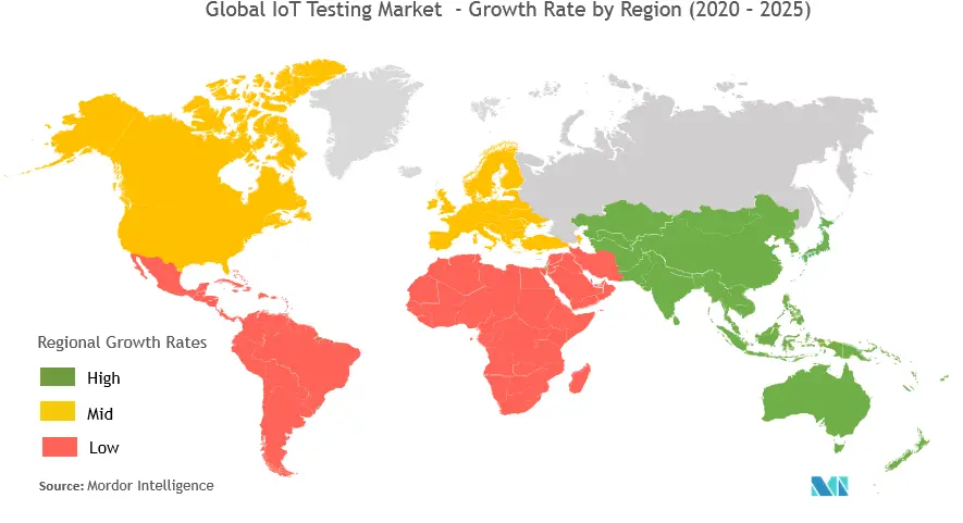  Global IoT Testing Market - Growth Rate by Region (2020 - 2025)