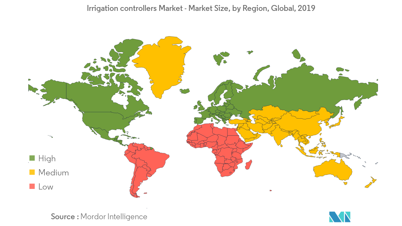 Markt für Bewässerungssteuerungen – Marktgröße, nach Regionen, weltweit, 2019