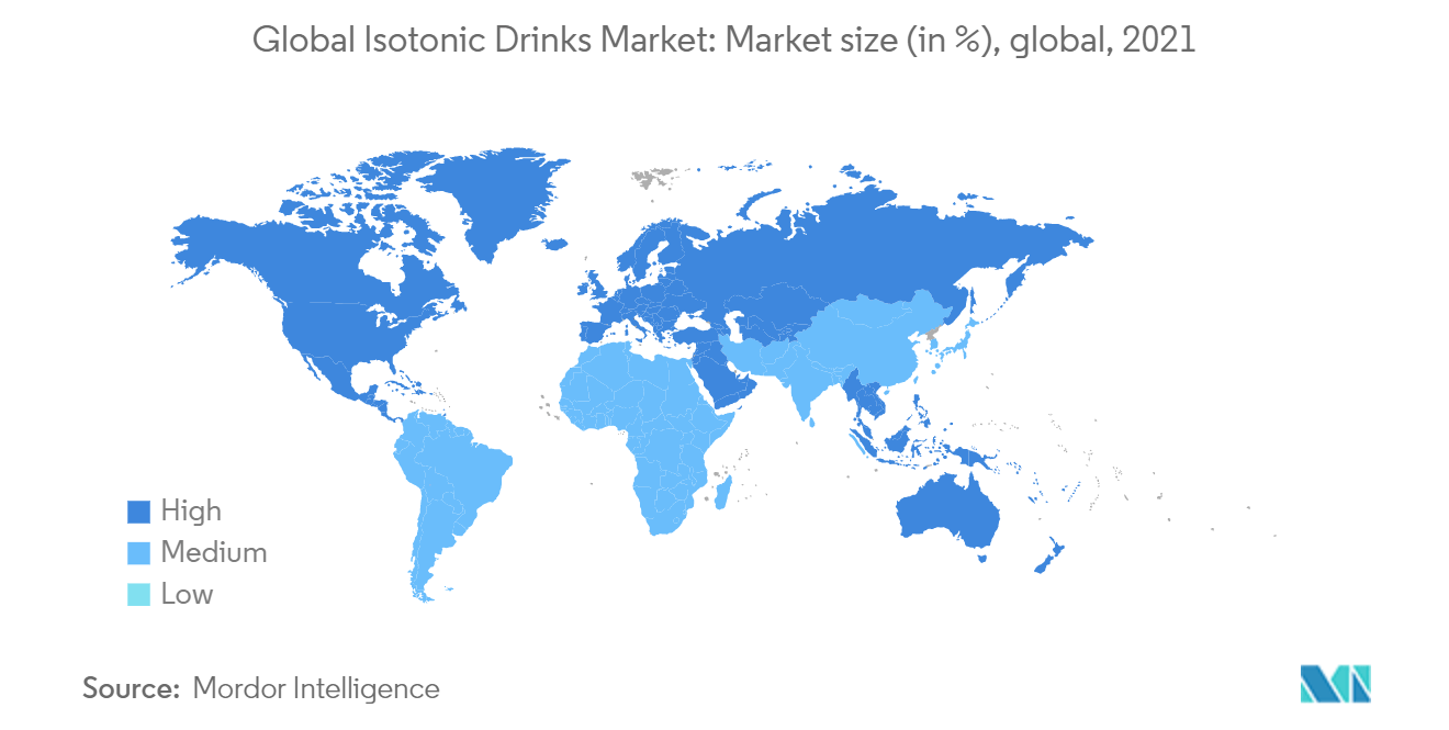 アイソトニック飲料の世界市場市場規模(%)、世界、2021年