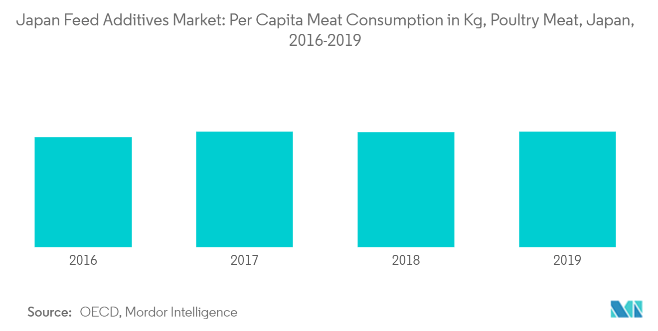 Japan Feed Additives Market: Per Capita Meat Consumption in Kg, Poultry Meat, Japan, 2016-2019