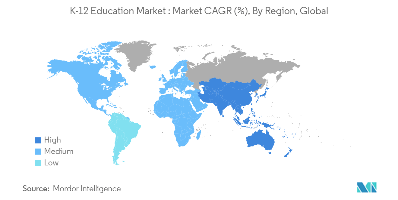K-12 教育市场：全球市场复合年增长率 (%)，按地区划分