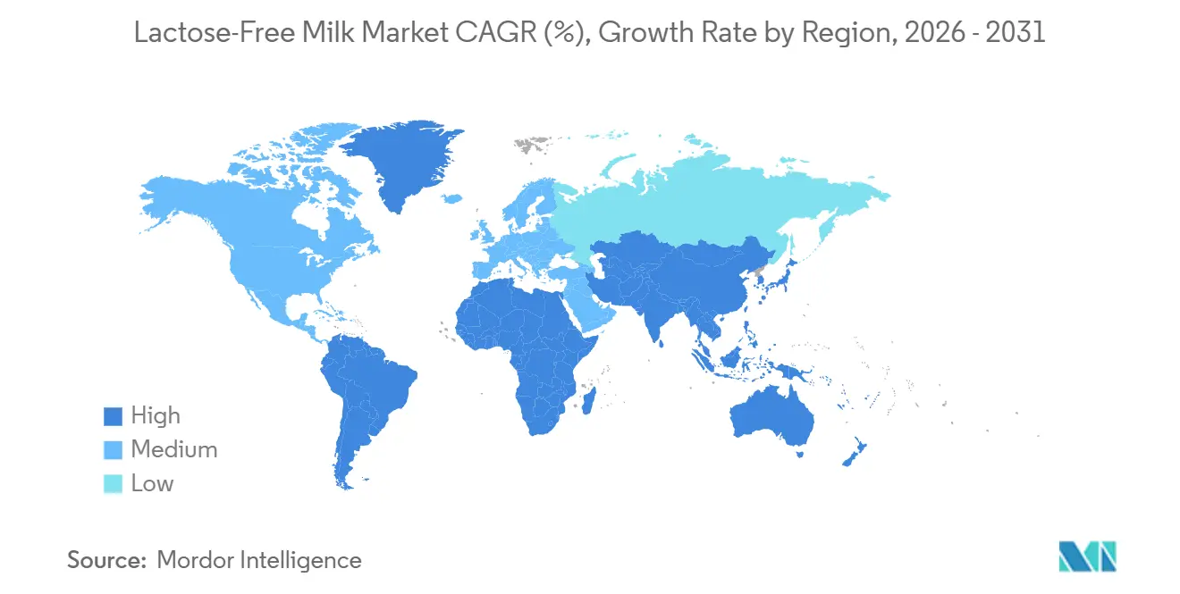 無乳糖牛乳市場CAGR(%)、地域別成長率