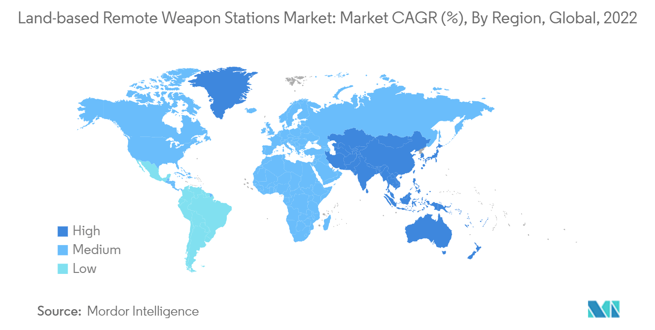 سوق محطات الأسلحة عن بعد الأرضية معدل نمو سنوي مركب للسوق (٪)، حسب المنطقة، عالميًا، 2022