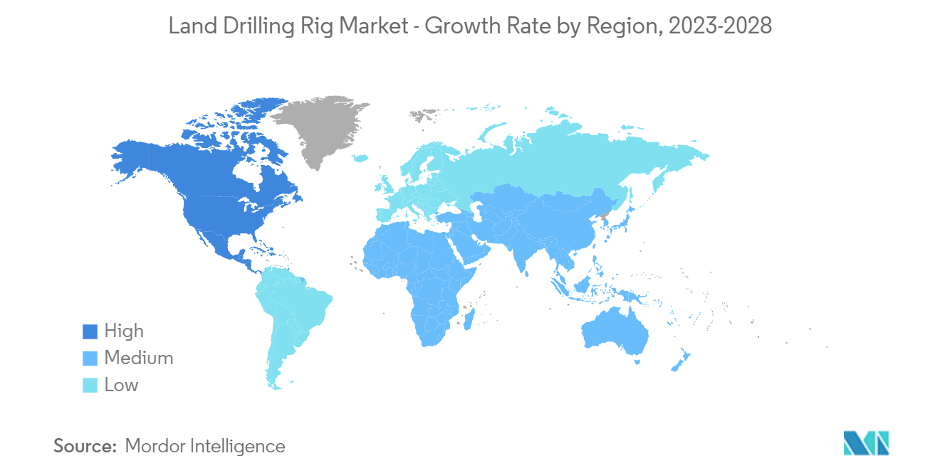 陸上掘削リグ市場 - 地域別成長率、2023-2028年