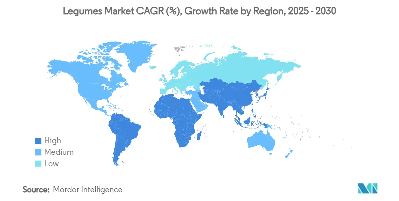 콩과식물 인터넷 바카라사이트 CAGR(%), 지역별 성장률