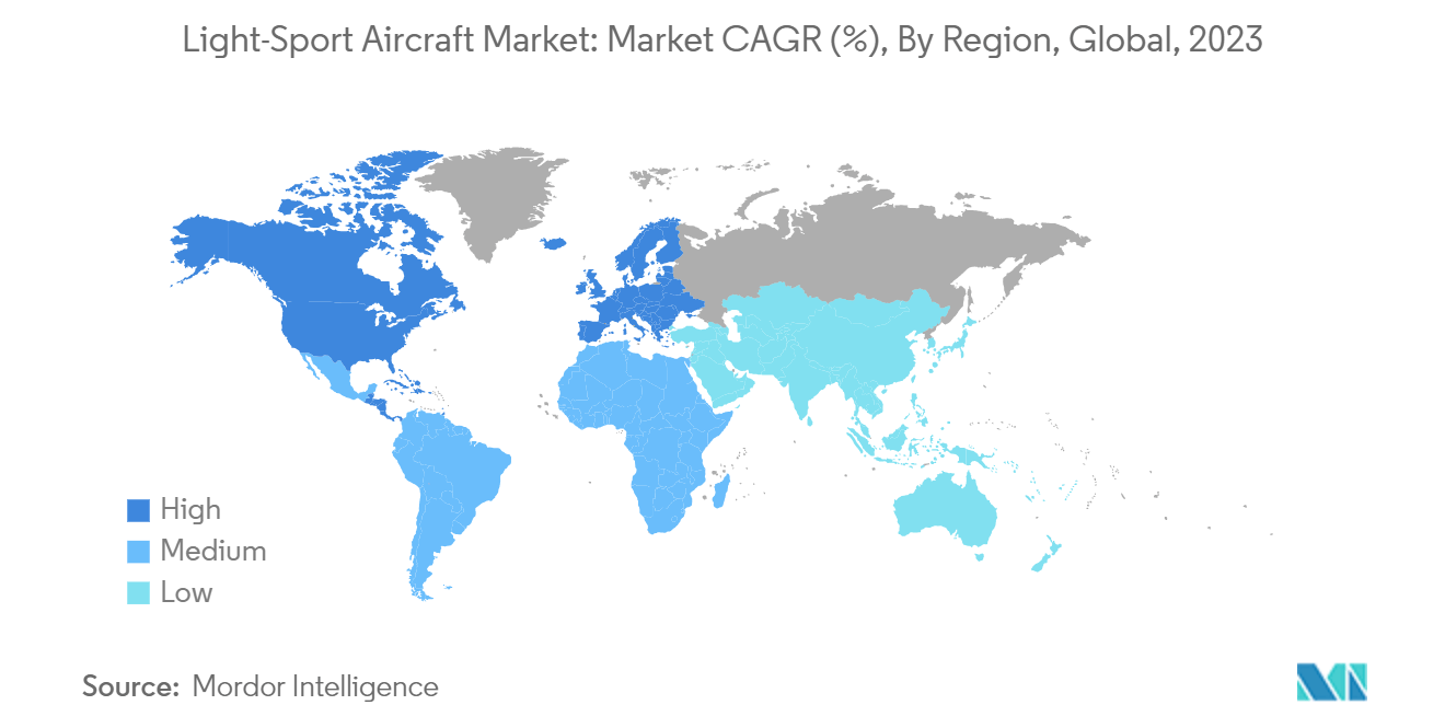 軽スポーツ航空機市場：市場CAGR(%)、地域別、世界、2023年