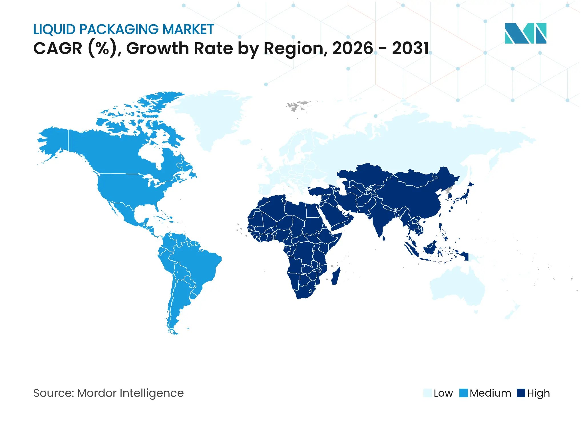 액체 포장 시장 CAGR(%), 지역별 성장률